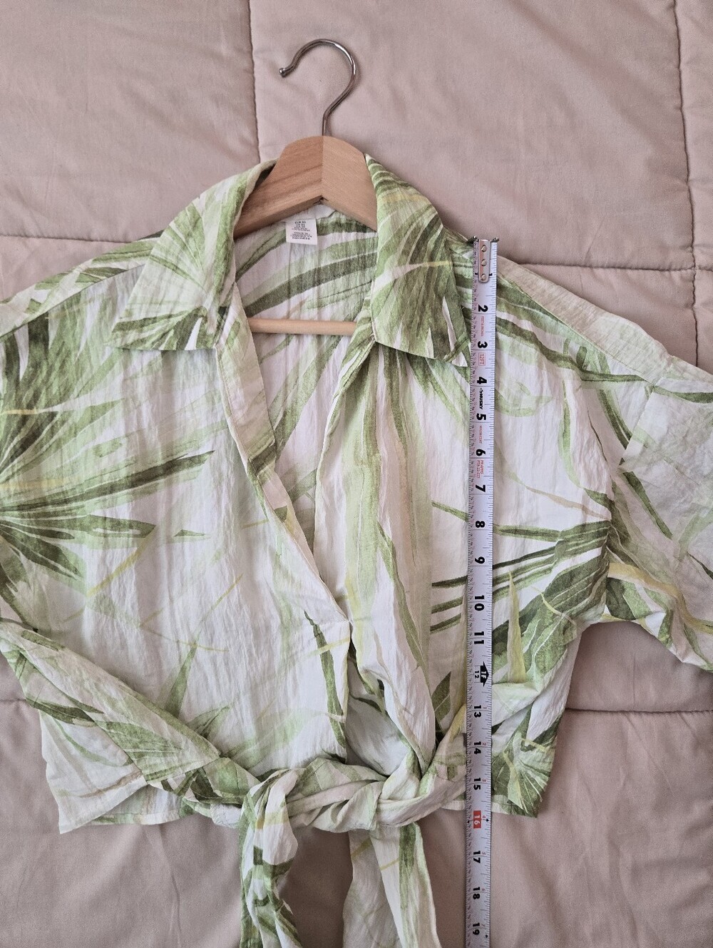 H&M White Green Palm-Print Tie-Front Tropical Crop Top XS - Picture 8 of 8